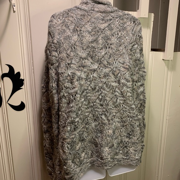 Coldwater Creek silver sequin crochet Christmas new year cardigan M - Picture 5 of 9